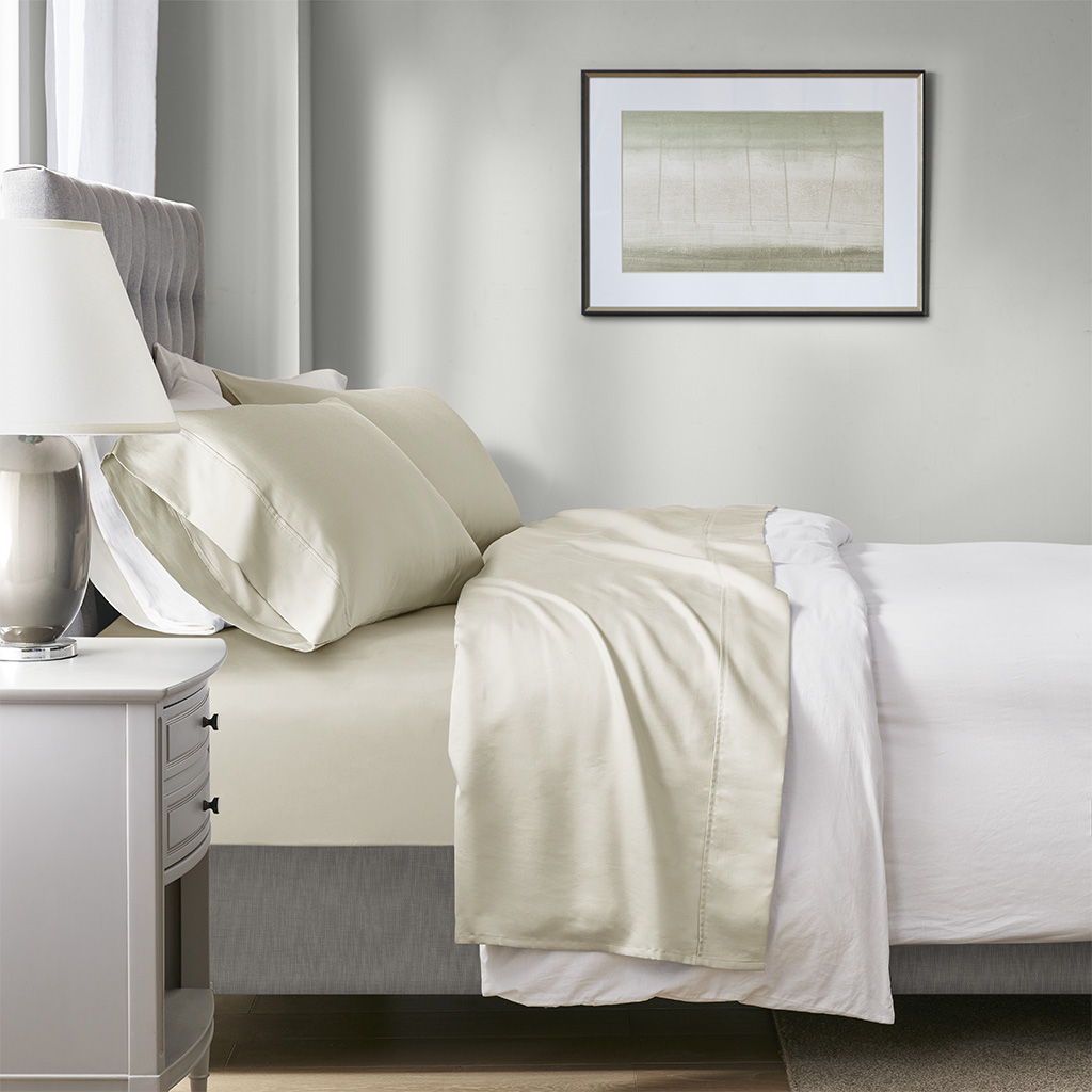 1000 Thread Count - HeiQ Smart Temperature Cotton Blend 4 Piece Sheet Set - Ivory Beautyrest