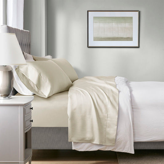 1000 Thread Count - HeiQ Smart Temperature Cotton Blend 4 Piece Sheet Set - Ivory Beautyrest