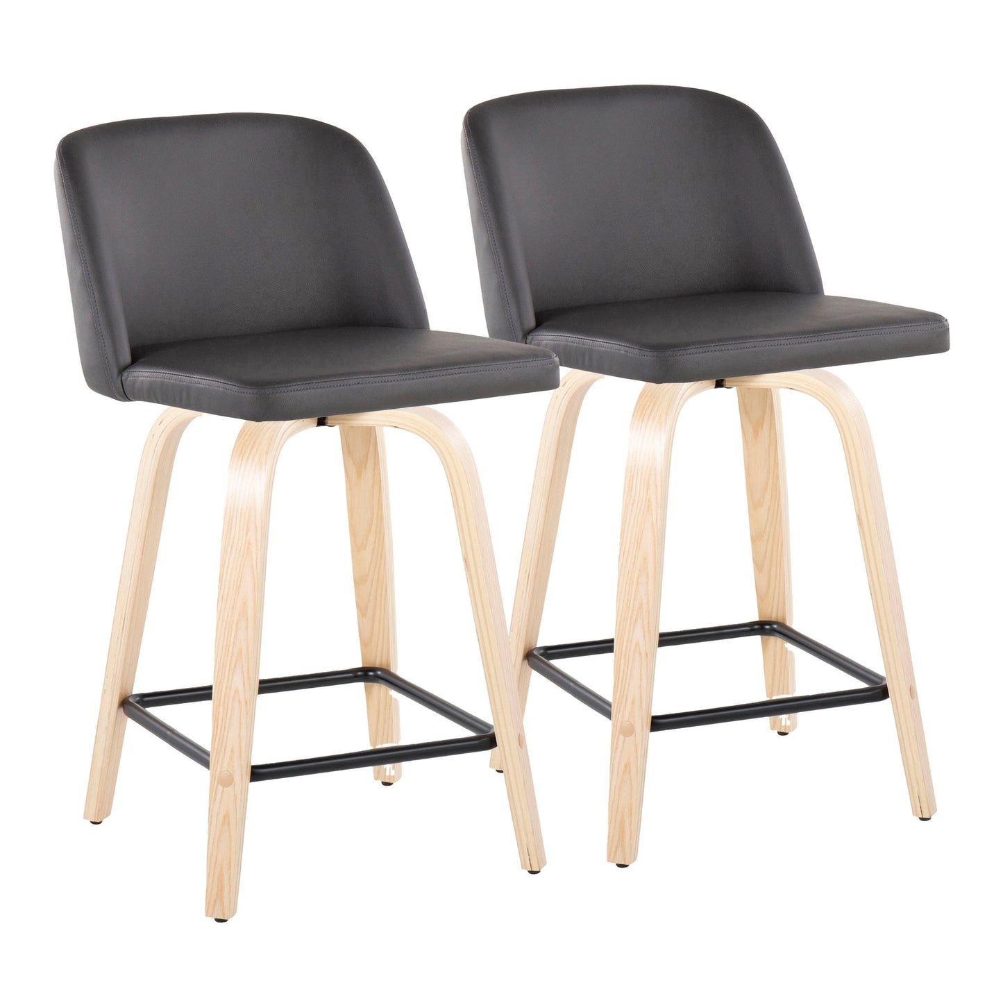 Toriano - Contemporary Modern Design Fixed Height Counter Stool With Swivel With Square Footrest (Set of 2) Lumi Source