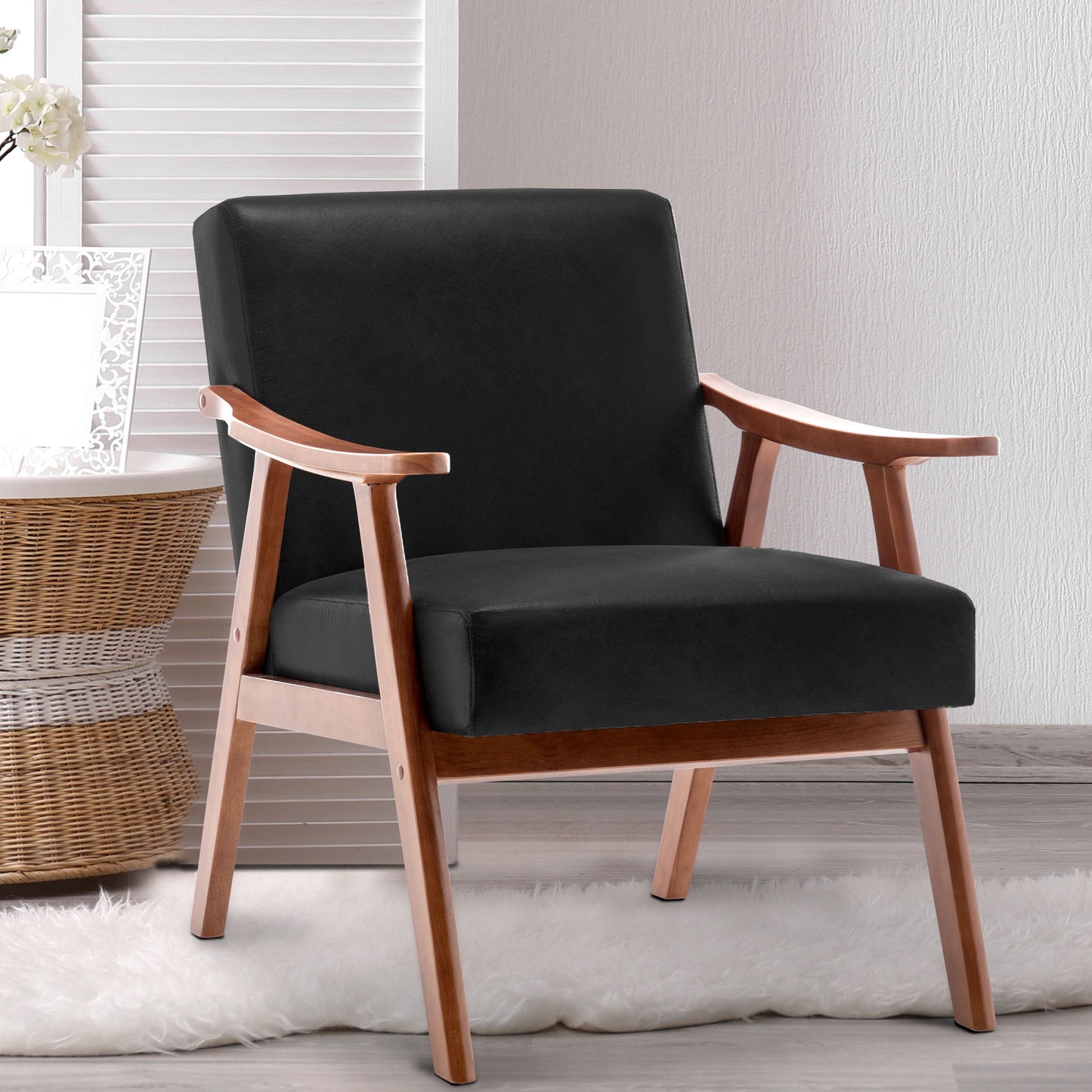 Mid Century Modern Accent Chair With Solid Wood Frame And Extra Thick Backrest Home Essentials