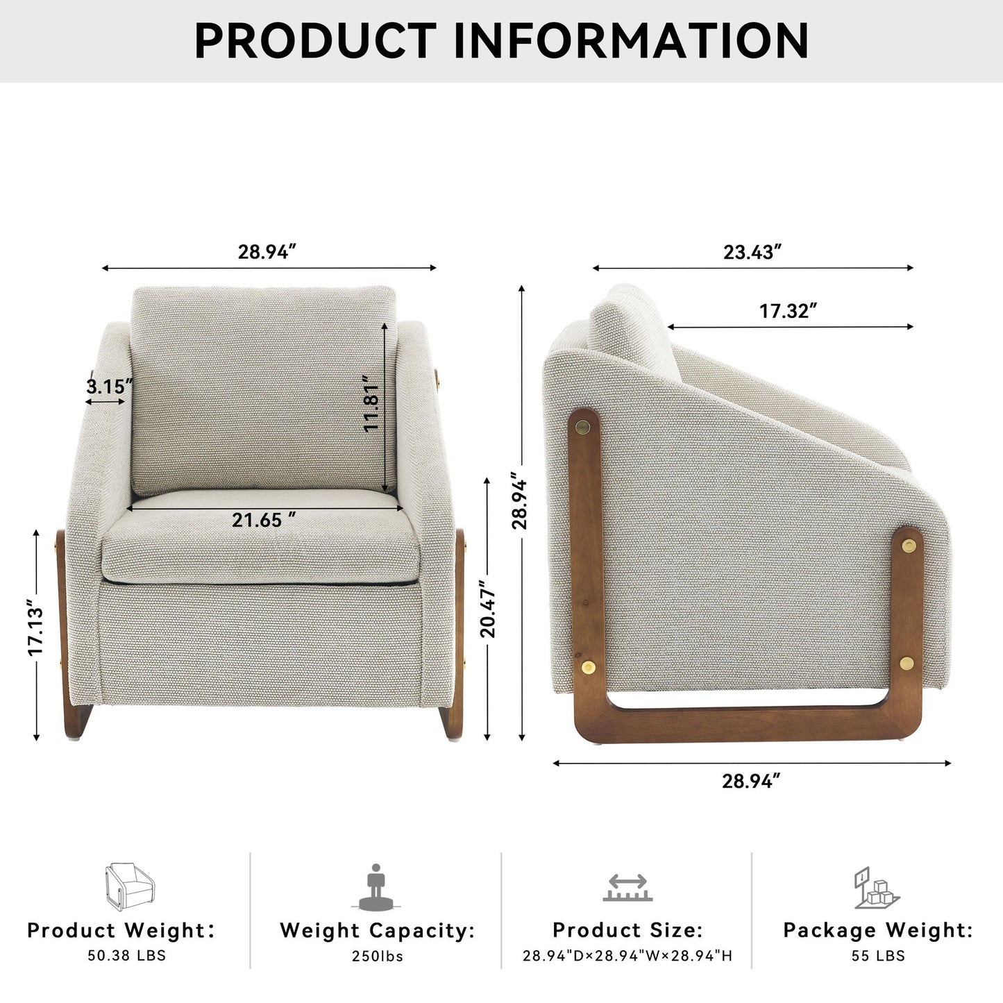 Modern Upholstered Armchair With Wooden Side Frame Home Essentials