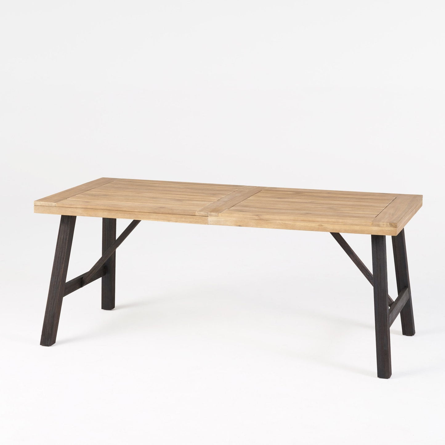 Outdoor Weather Resistant Dining Table With Slat Panel Design - Natural / Gray Noble House