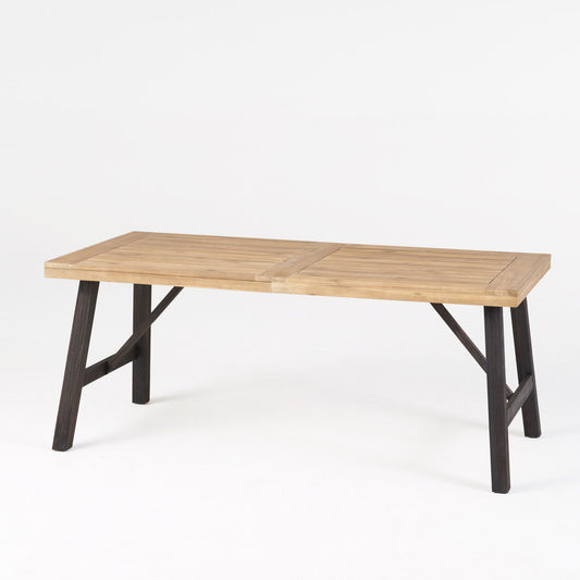 Outdoor Weather Resistant Dining Table With Slat Panel Design - Natural / Gray Noble House