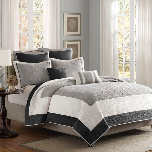 Attingham - 7 Piece Reversible Coverlet Set - Black Madison Park