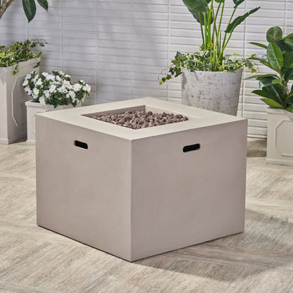 Outdoor Patio Square Gas Burning Concrete Fire Pit 40,000 Btu Noble House