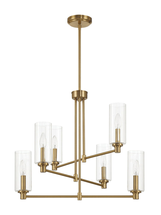 Timeless - 6 Lights Chandelier With Clear Ribbed Satin - Antique Brass / Clear / Gold Ashcroft Furniture