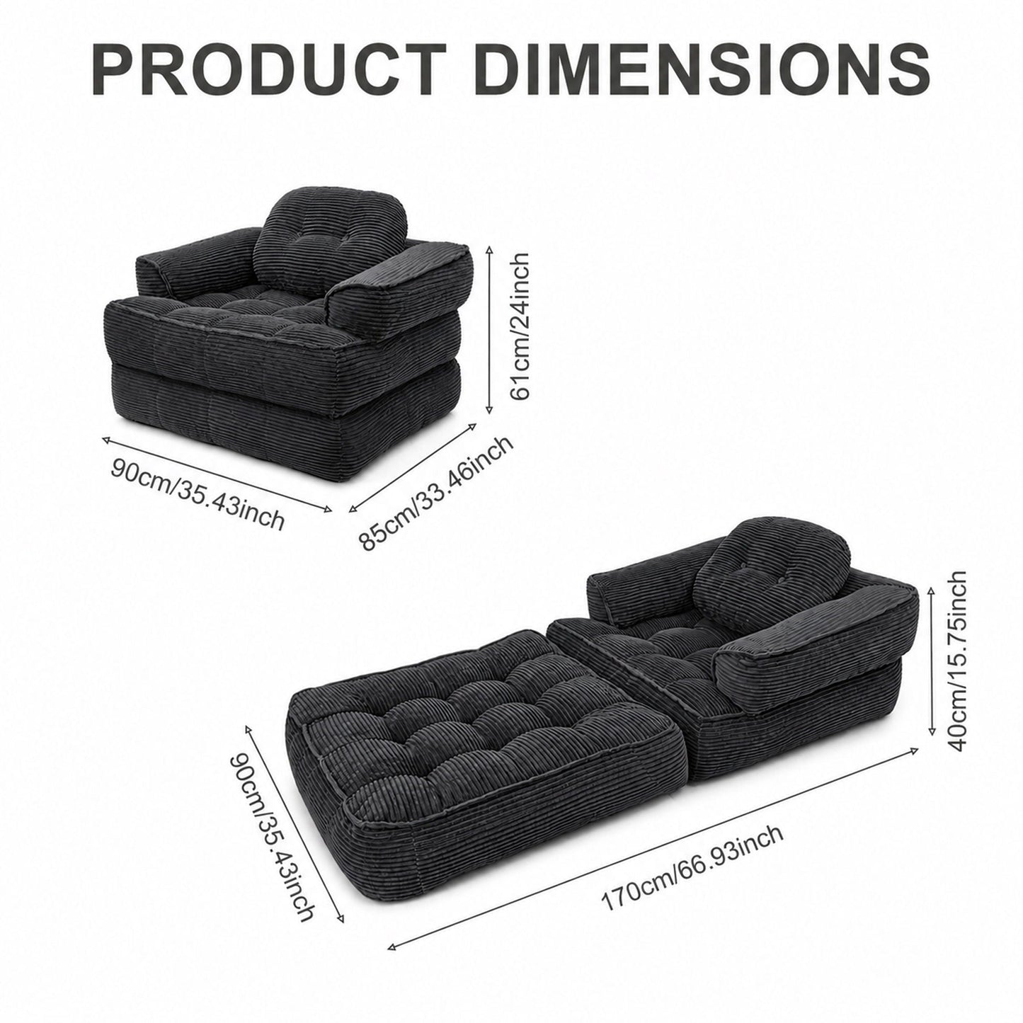 Convertible 2 In 1 Armrest Sofa For Bedroom Home Essentials