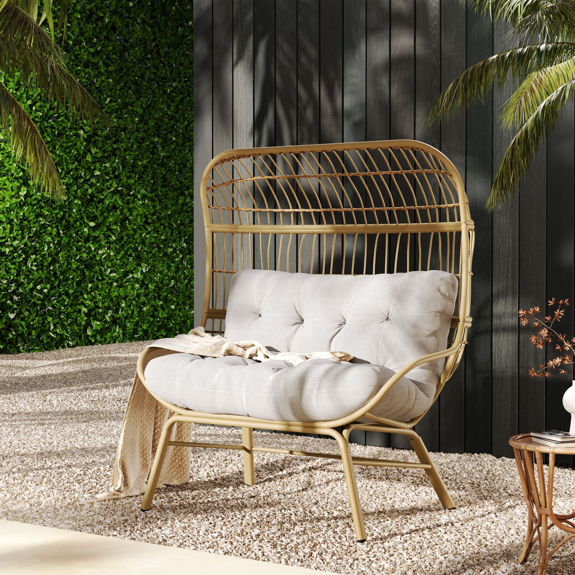 Palos - Outdoor Wicker Loveseat - Light Brown Noble House