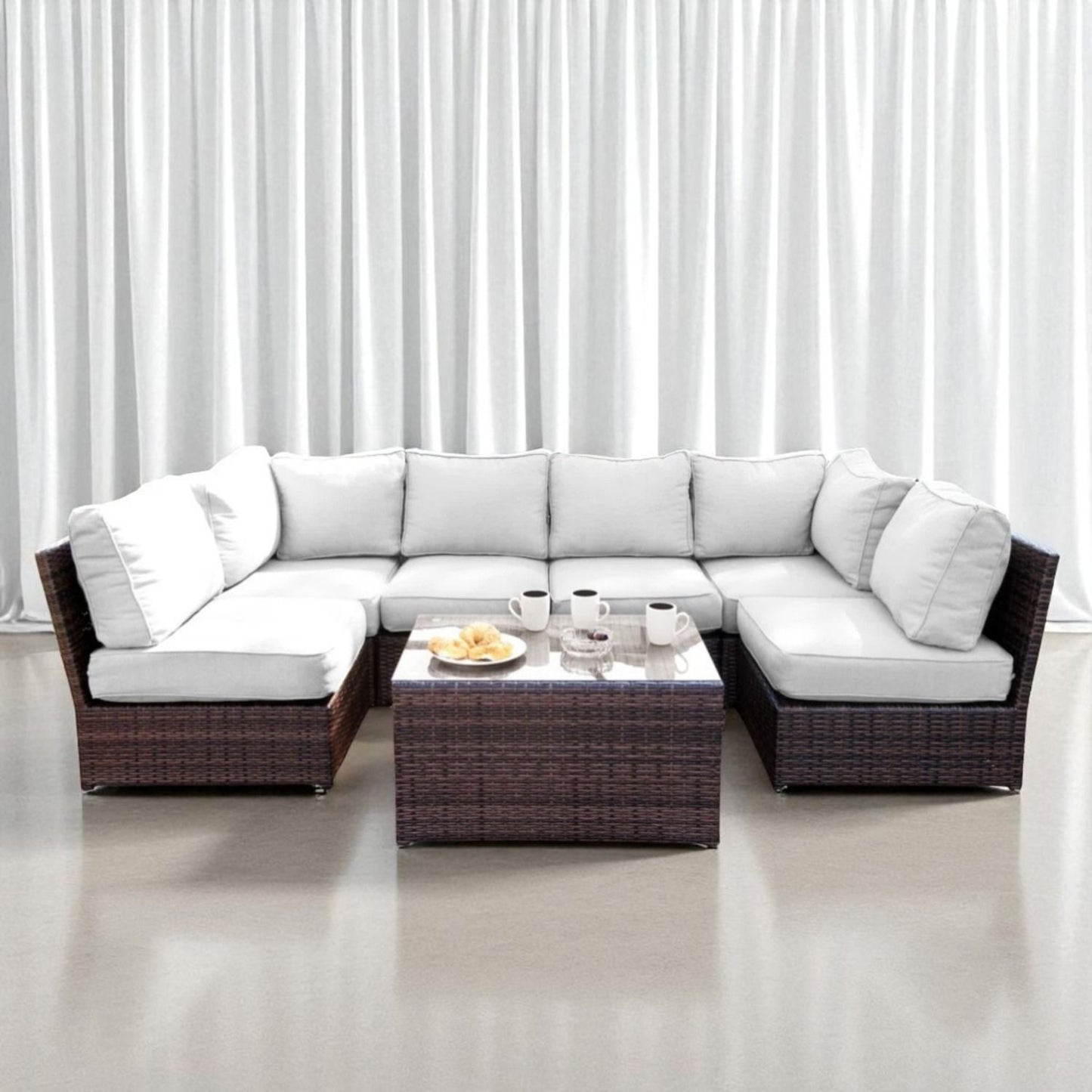 Comfortable Modern Patio Rattan Sectional Set With Cushions LSI Patio Furniture