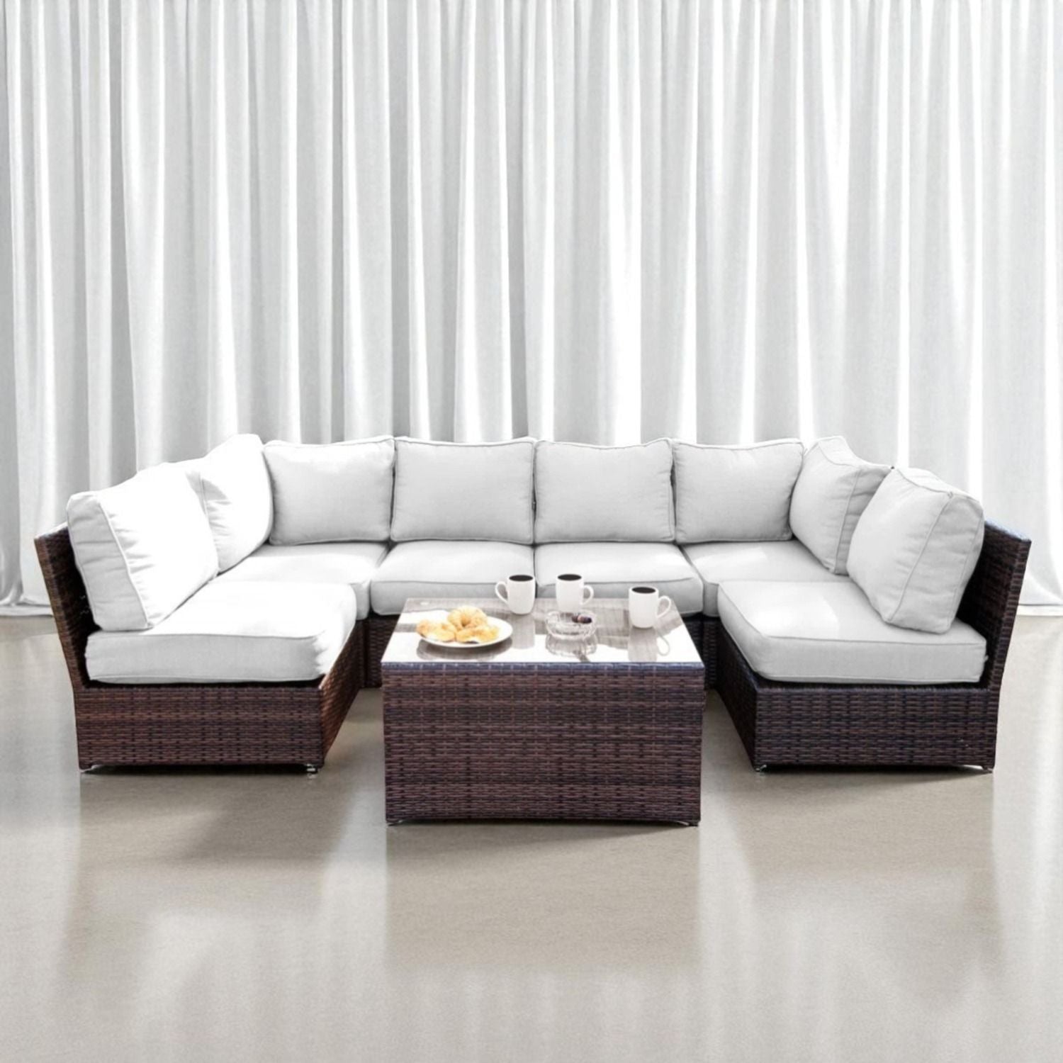 Comfortable Modern Patio Rattan Sectional Set With Cushions LSI Patio Furniture