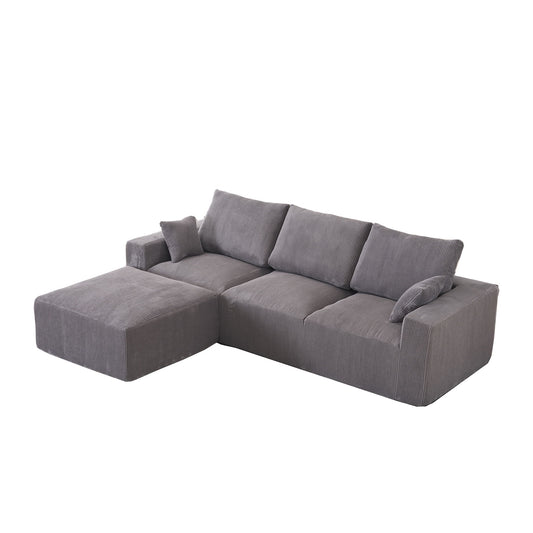 Modular Sectional Sofa With Ottoman, USB And Type C Charger, Petal Armrest Design - Snoozhouse