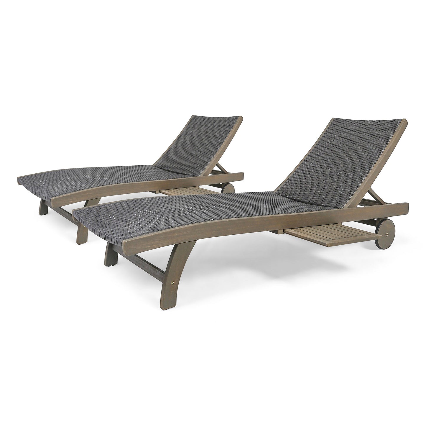 Outdoor Chaise Lounge With Pull Out Tray And Wicker Seat - Gray Noble House