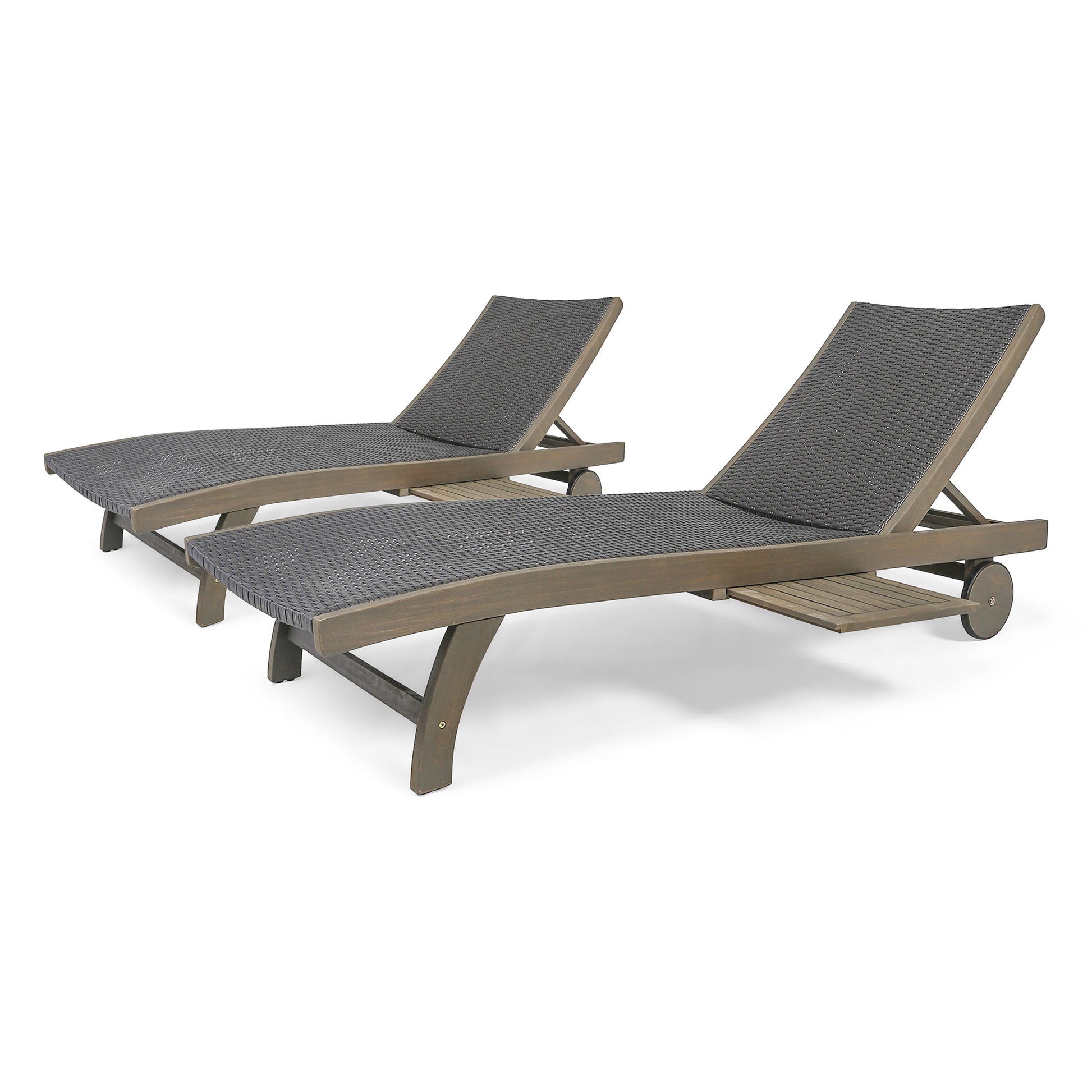 Outdoor Chaise Lounge With Pull Out Tray And Wicker Seat - Gray Noble House