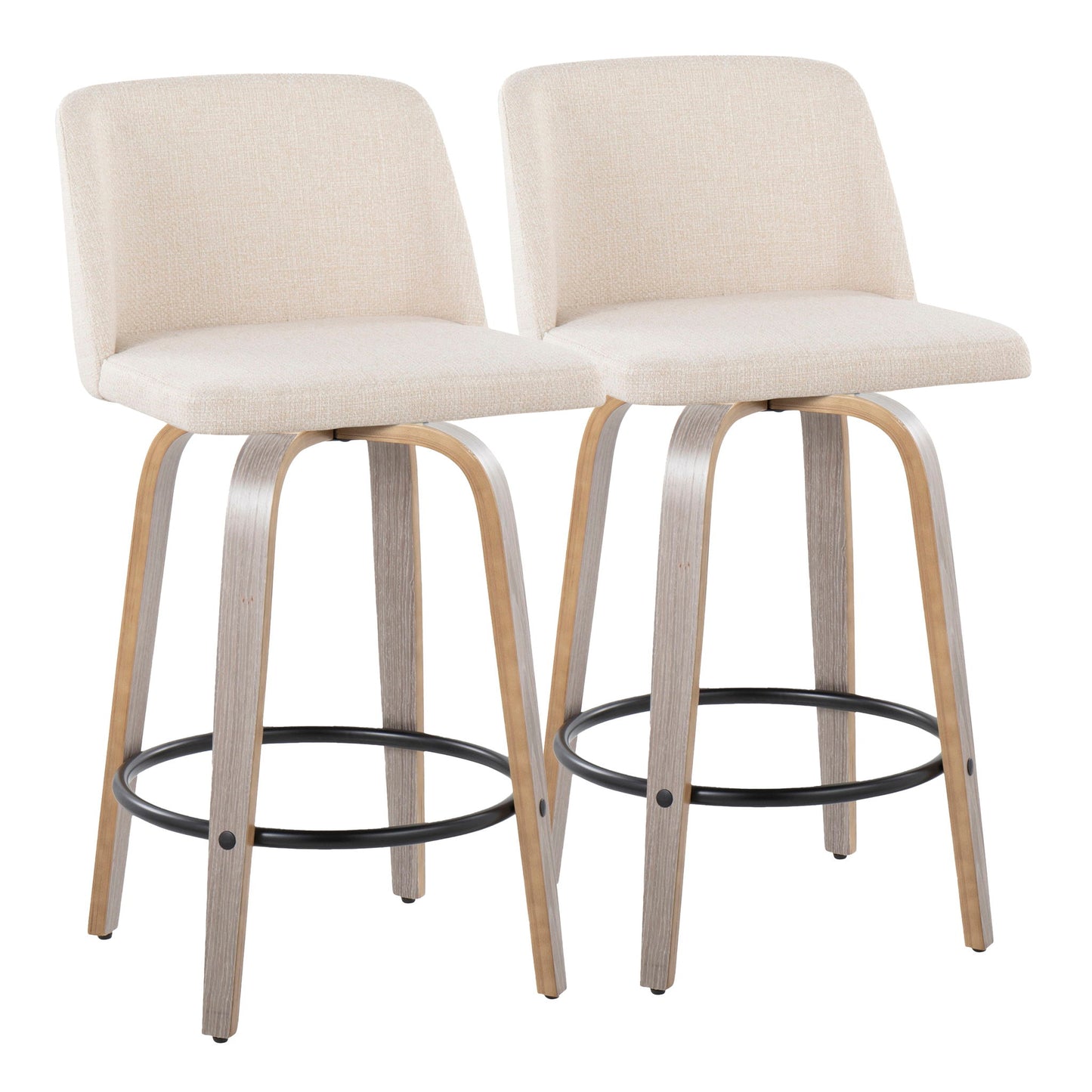 Toriano - Contemporary Fixed Height Counter Stool With Swivel & Round Footrest (Set of 2) Lumi Source