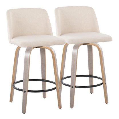Toriano - Contemporary Fixed Height Counter Stool With Swivel & Round Footrest (Set of 2) Lumi Source