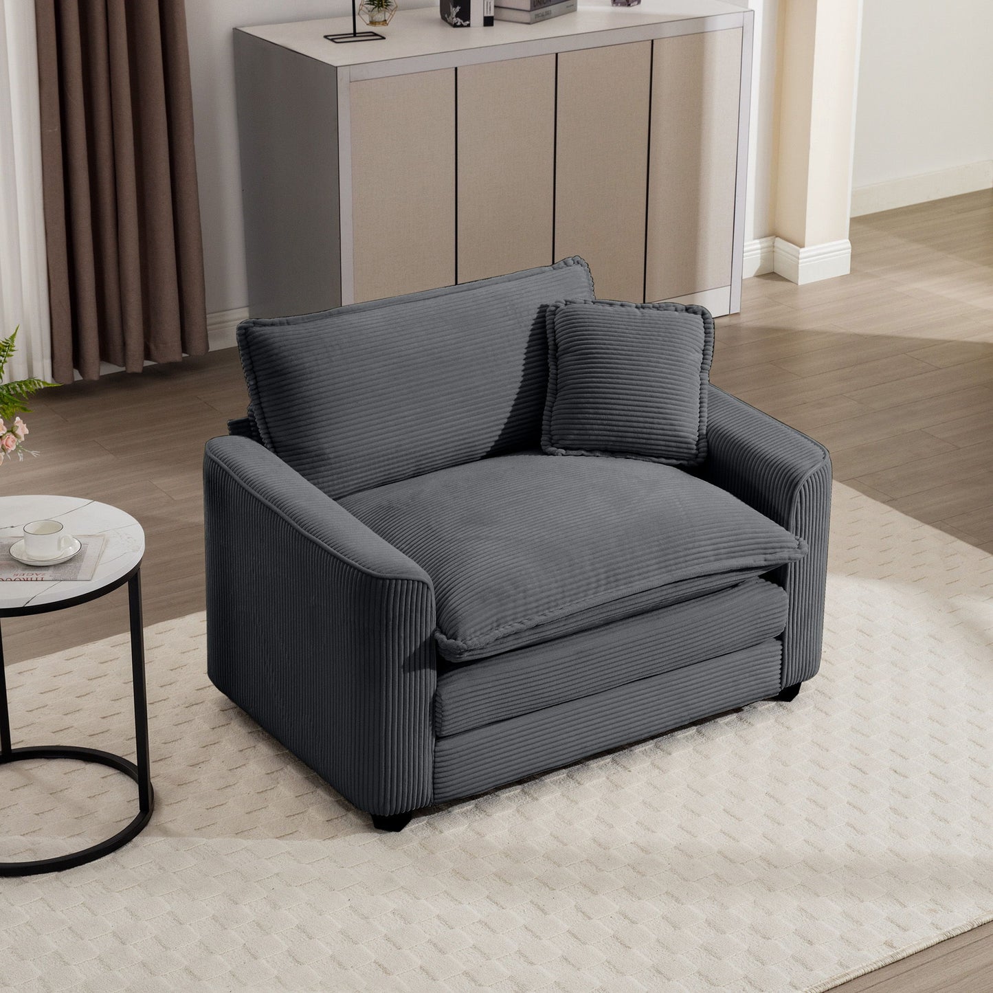 Modern Classic Fabric Single Chair Deep Seat Sofa With Pillow Home Essentials