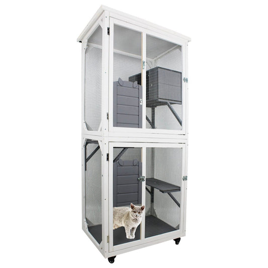Xpt016 Outdoor Indoor Cat Pet Climbing Rack Play Cage Lovely Big Space - White Daily Nest