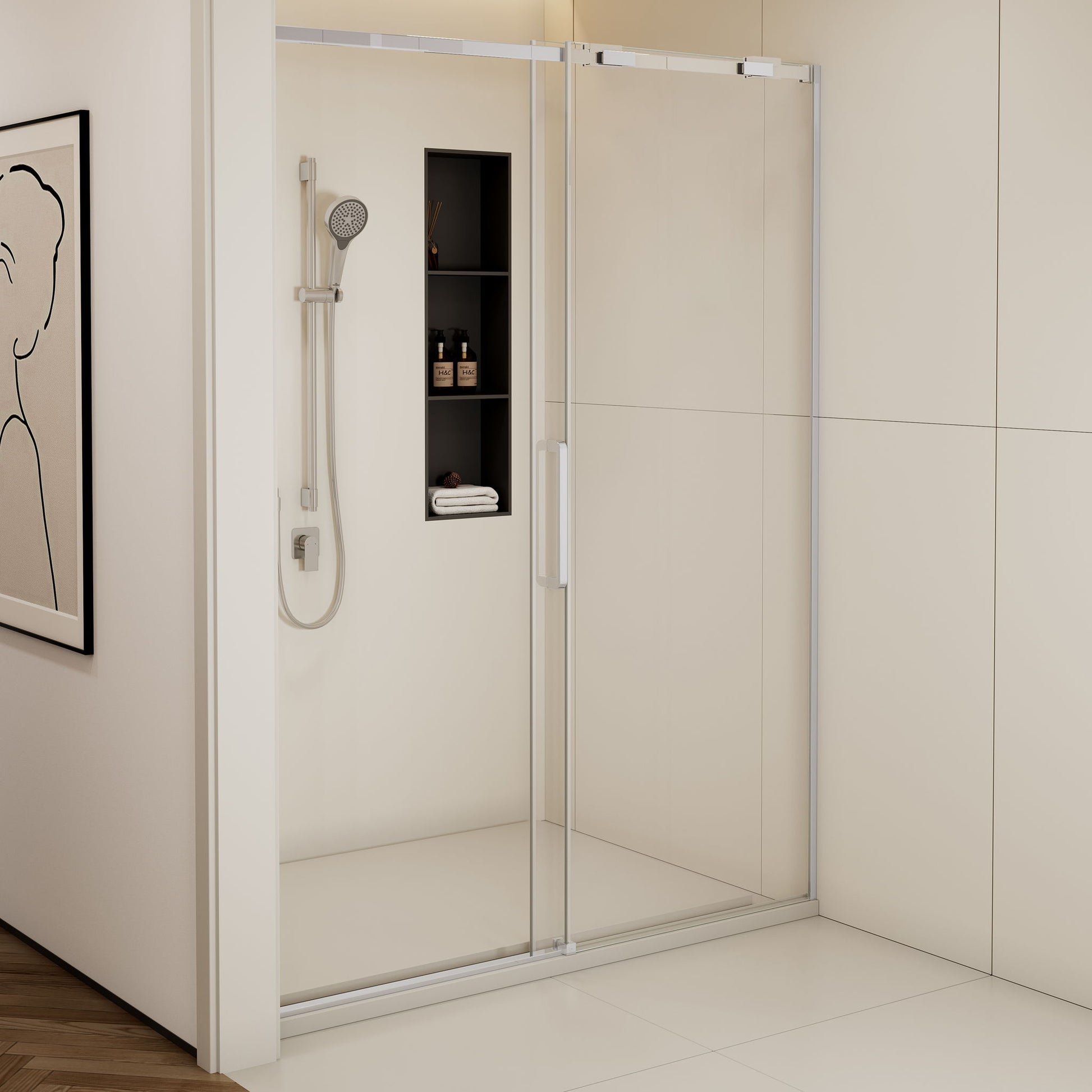 Semi-Frame Single Sliding Shower Door With Clear Tempered Glass Daily Nest