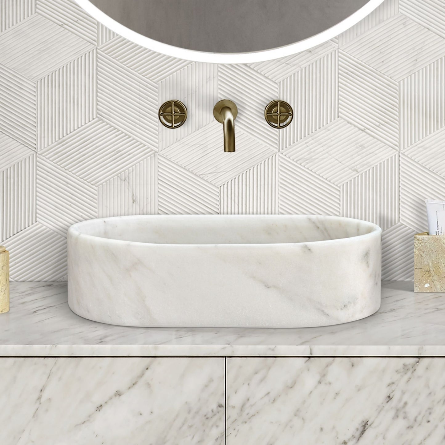 Bathroom Vessel Sink, Semi Polished Surface Daily Nest