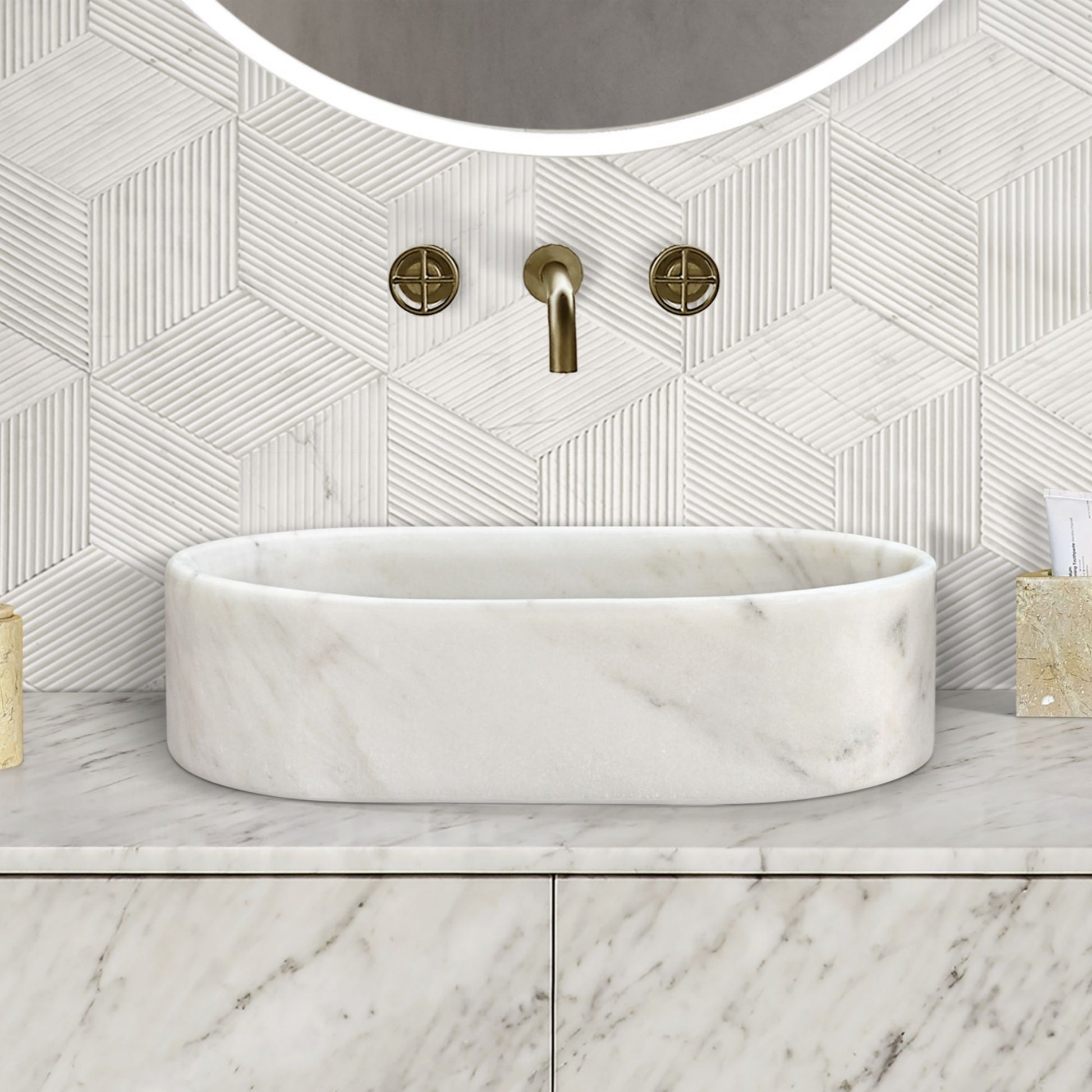 Bathroom Vessel Sink, Semi Polished Surface Daily Nest