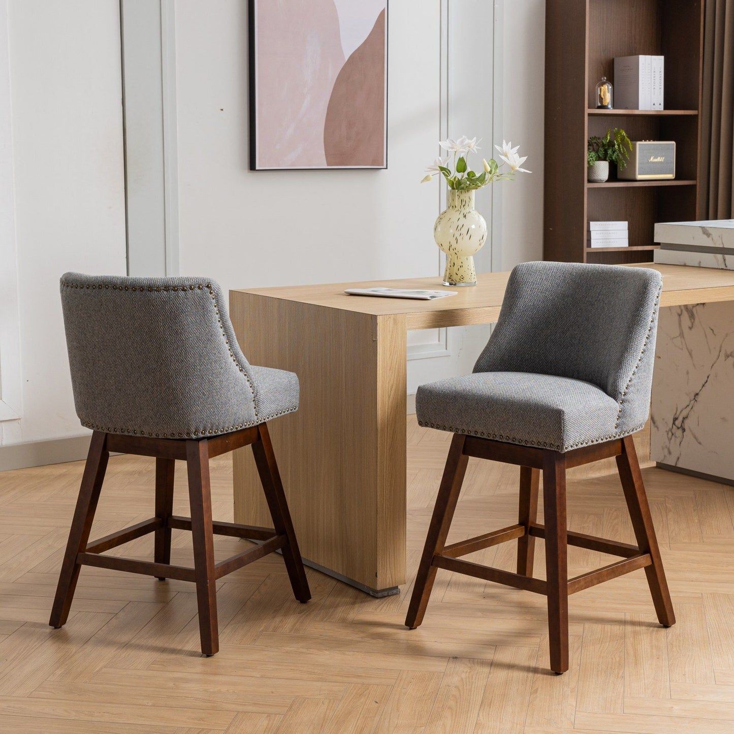 Counter Height Swivel Barstools, 26'' H Seat Height Upholstered Bar Stools (Set of 2), Fabric Home Essentials
