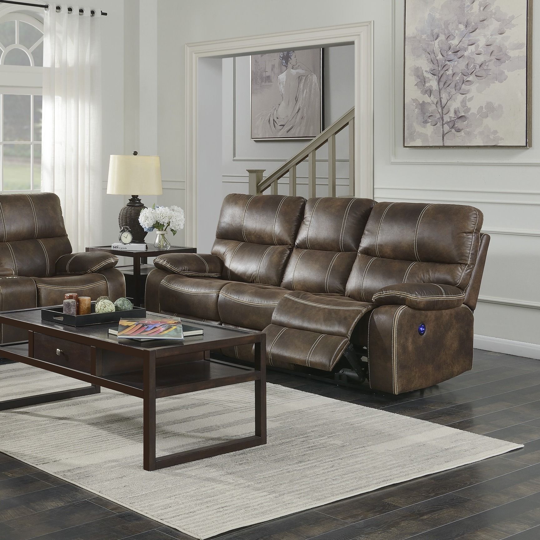 Reclining Sofa With USB Charging, Pocket Coil Seating, And Hidden Storage - Brown Emerald Home