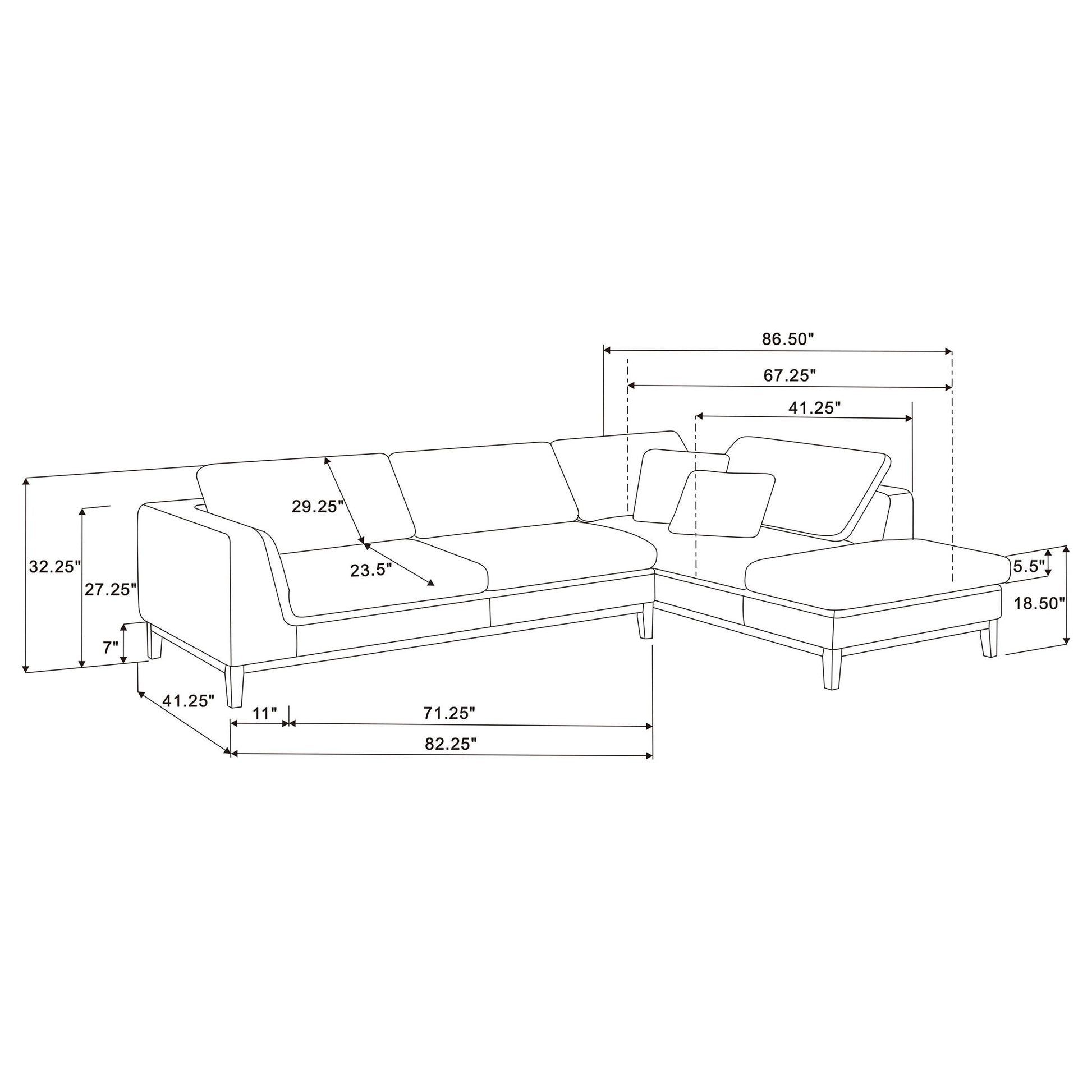 Harlan - L-Shape Upholstered Sectional With Pillows - Gray Furniture Max