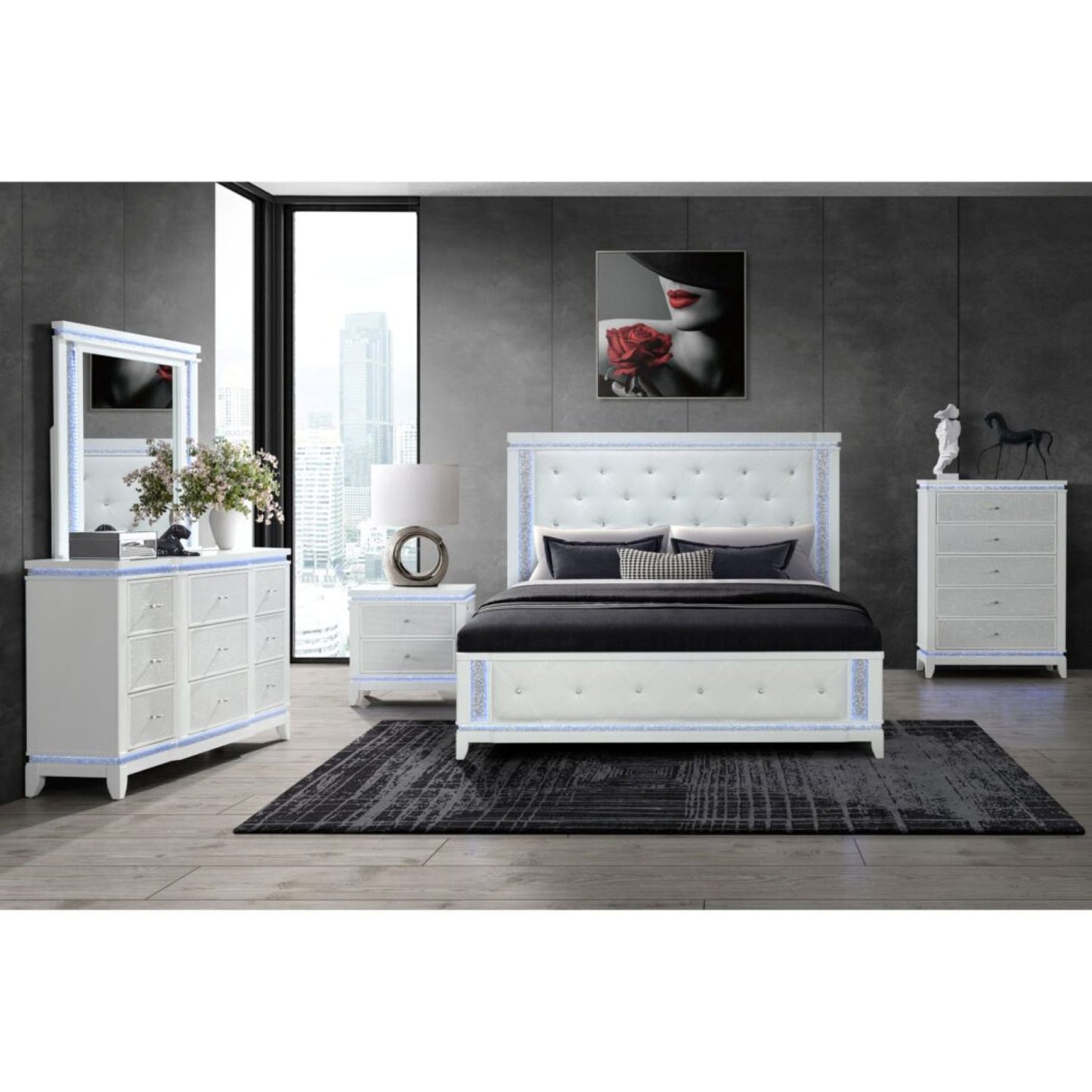Adalid - Nightstand With Glittered Drawer Front And LED Lighting - White Global Furniture USA