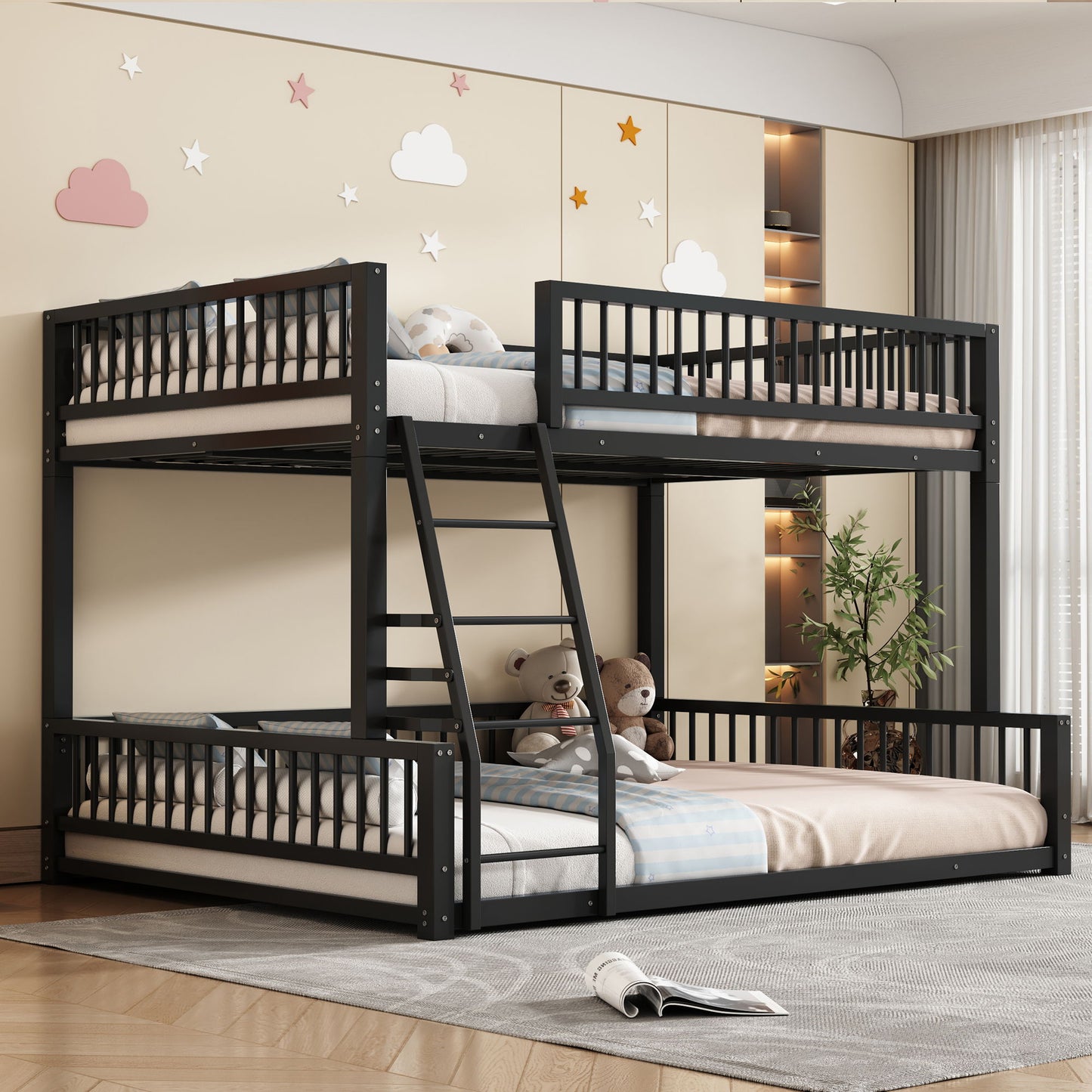 Bunk Bed Frame With Ladder And Safety Guardrails Dreamland