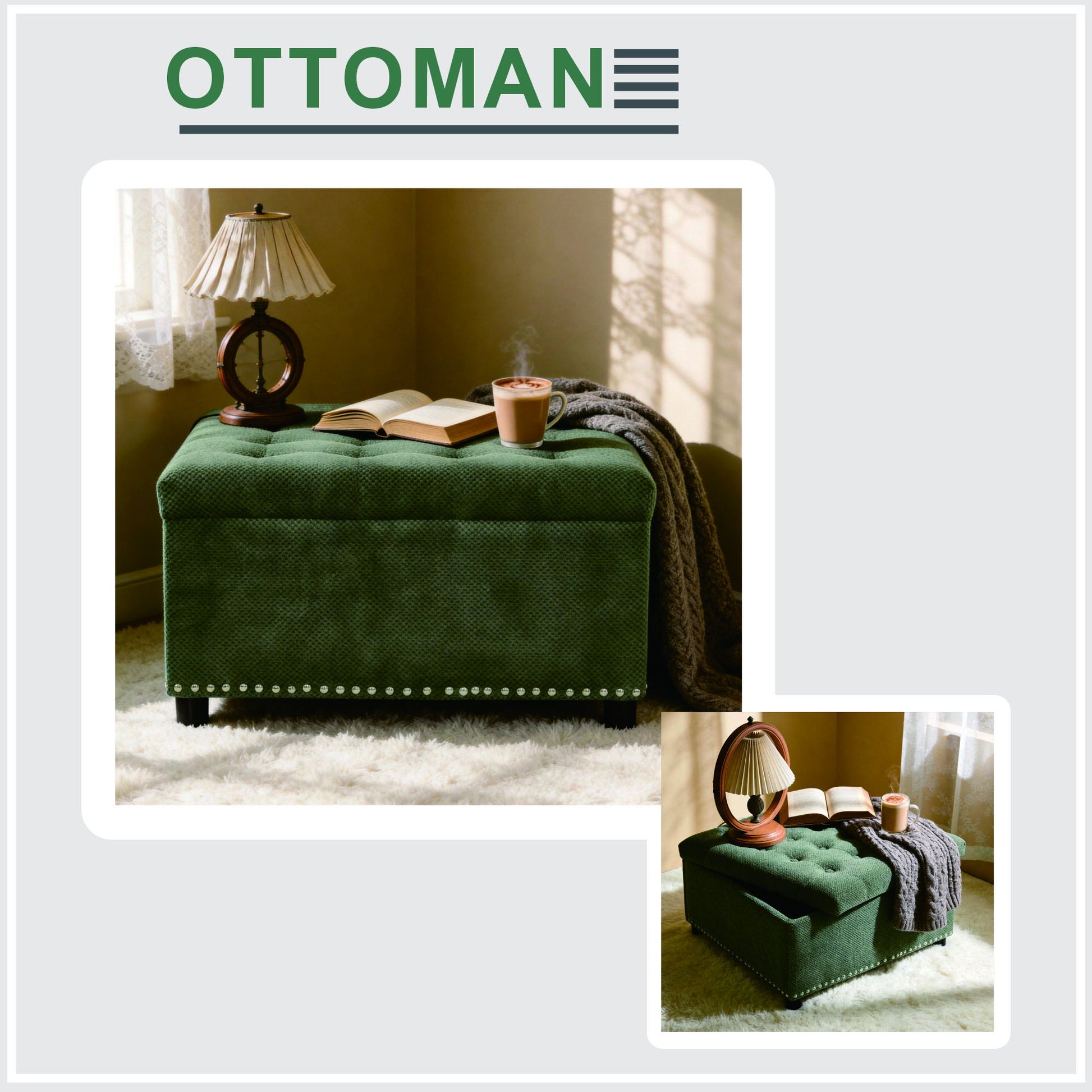 Square Tufted Storage Ottoman With Nailhead Trim Home Essentials