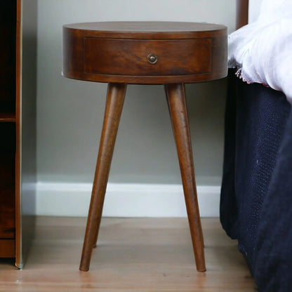Nordic Chestnut Circular Nightstand Artisan Furniture