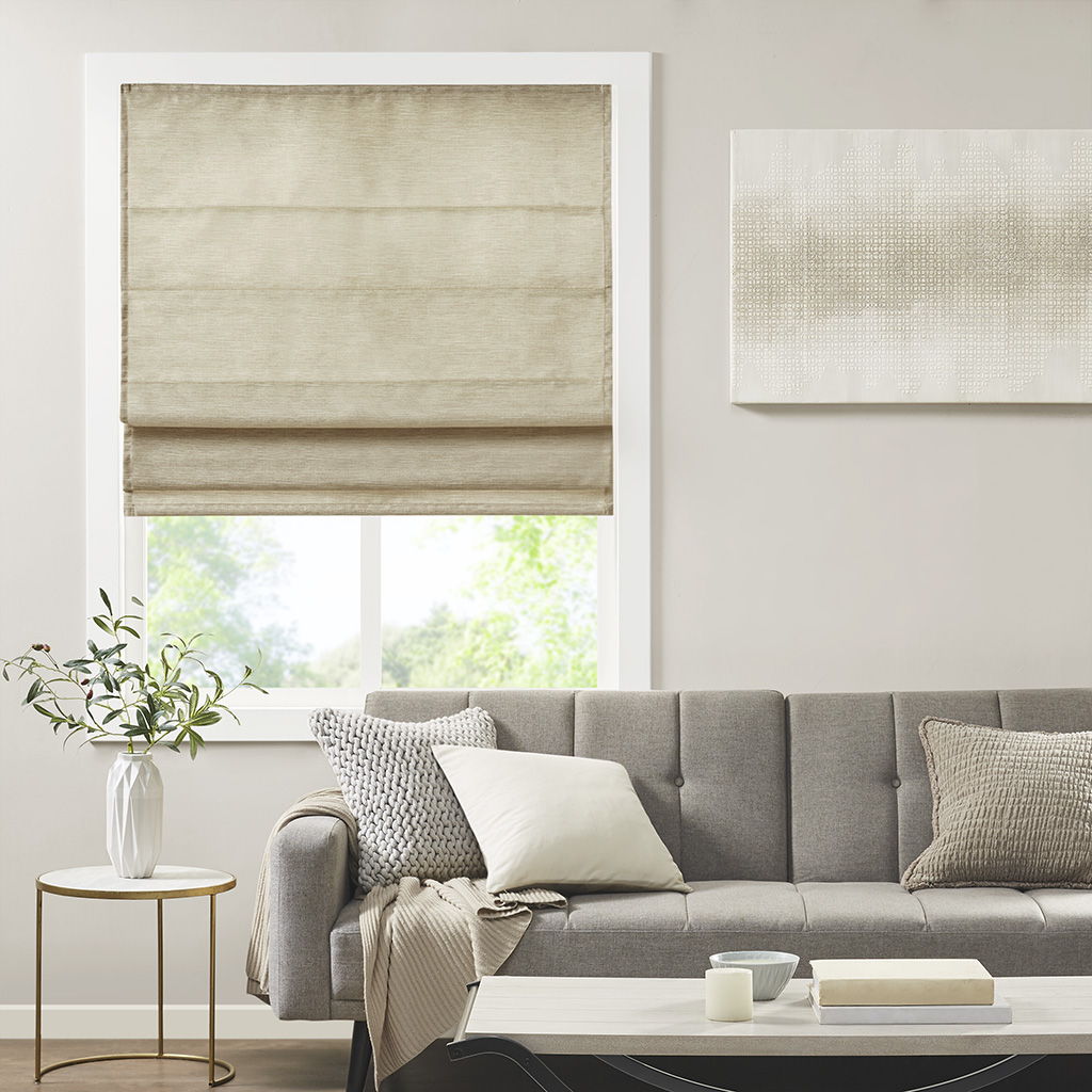 Como - Printed Room Darkening Cordless Roman Shade - Taupe Madison Park