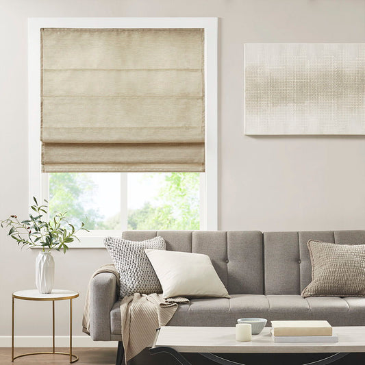 Como - 31" Printed Room Darkening Cordless Roman Shade - Taupe Madison Park