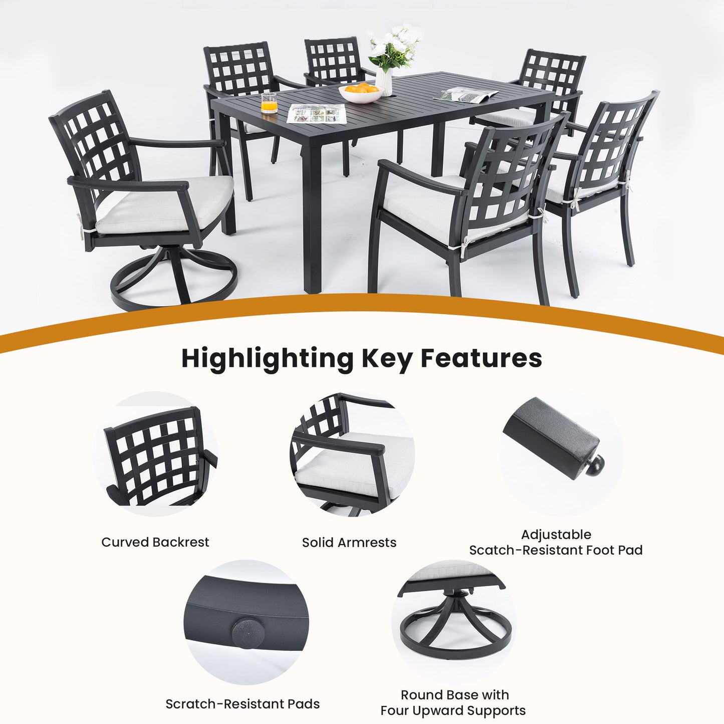 Modern Classic Outdoor Patio Dining Set, Rectangular Table & Dining Chairs, Rust Free, Weather Resistant Life Outside