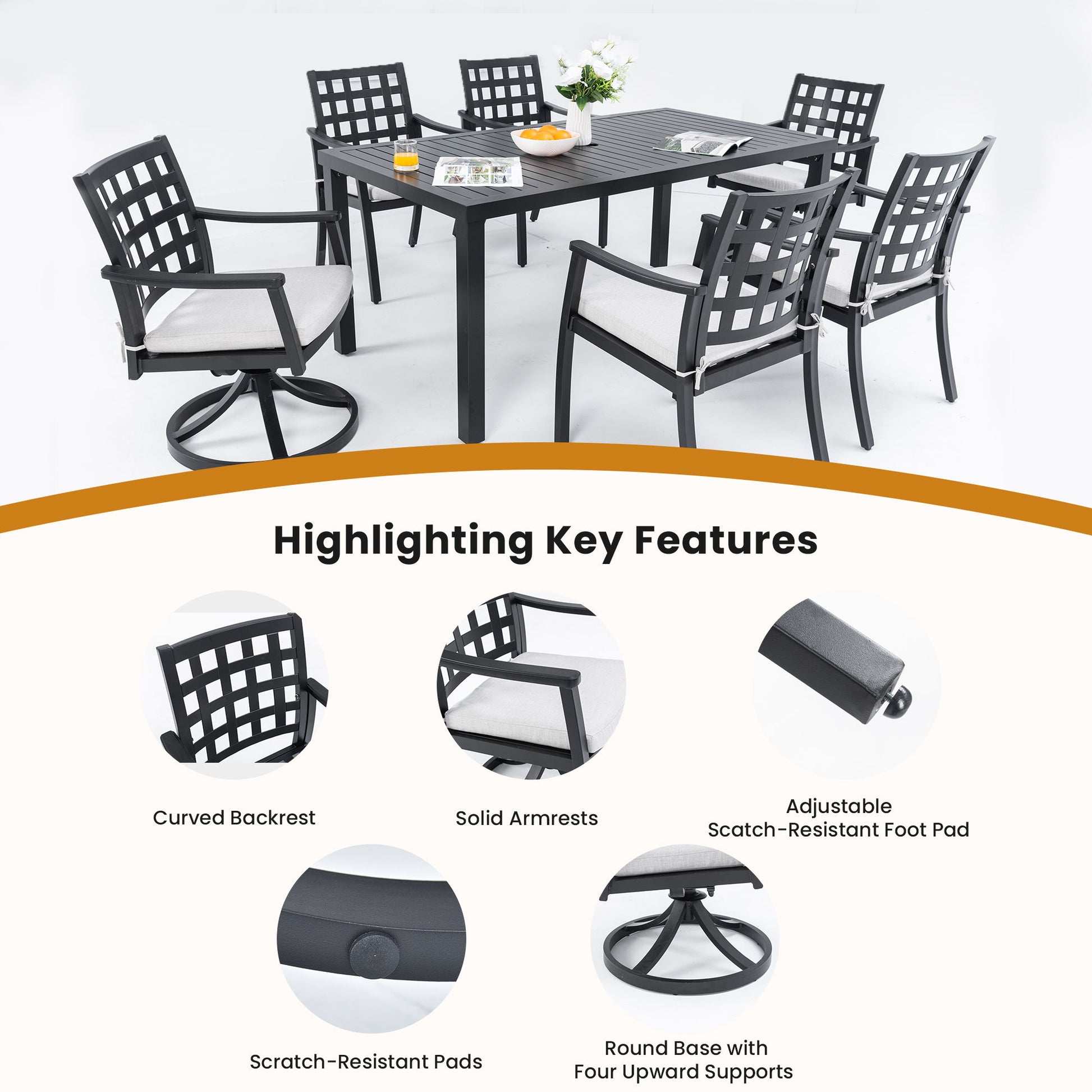 Modern Classic Outdoor Patio Dining Set, Rectangular Table & Dining Chairs, Rust Free, Weather Resistant Life Outside