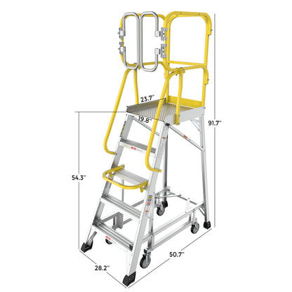 Heavy Duty Aluminum Rolling Platform Ladder With Steps, 375Lbs Capacity Daily Nest