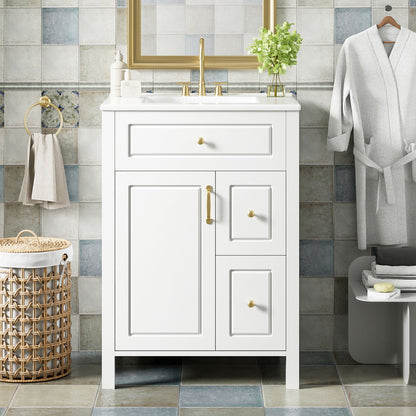 Elegant Bathroom Vanity With Ceramic Sink, Soft Close Doors And Drawers, Double Storage Racks Hearth and Haven