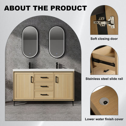 Original 60" Freestanding Bathroom Vanity With Double Resin Sink Plywood Soft Closing Doors & Drawers - Oak Home Essentials
