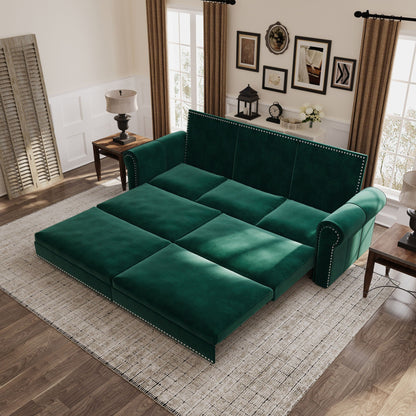 3 In 1 Convertible Sleeper Sofa With Nailhead Trim & Rolled Arm Home Essentials