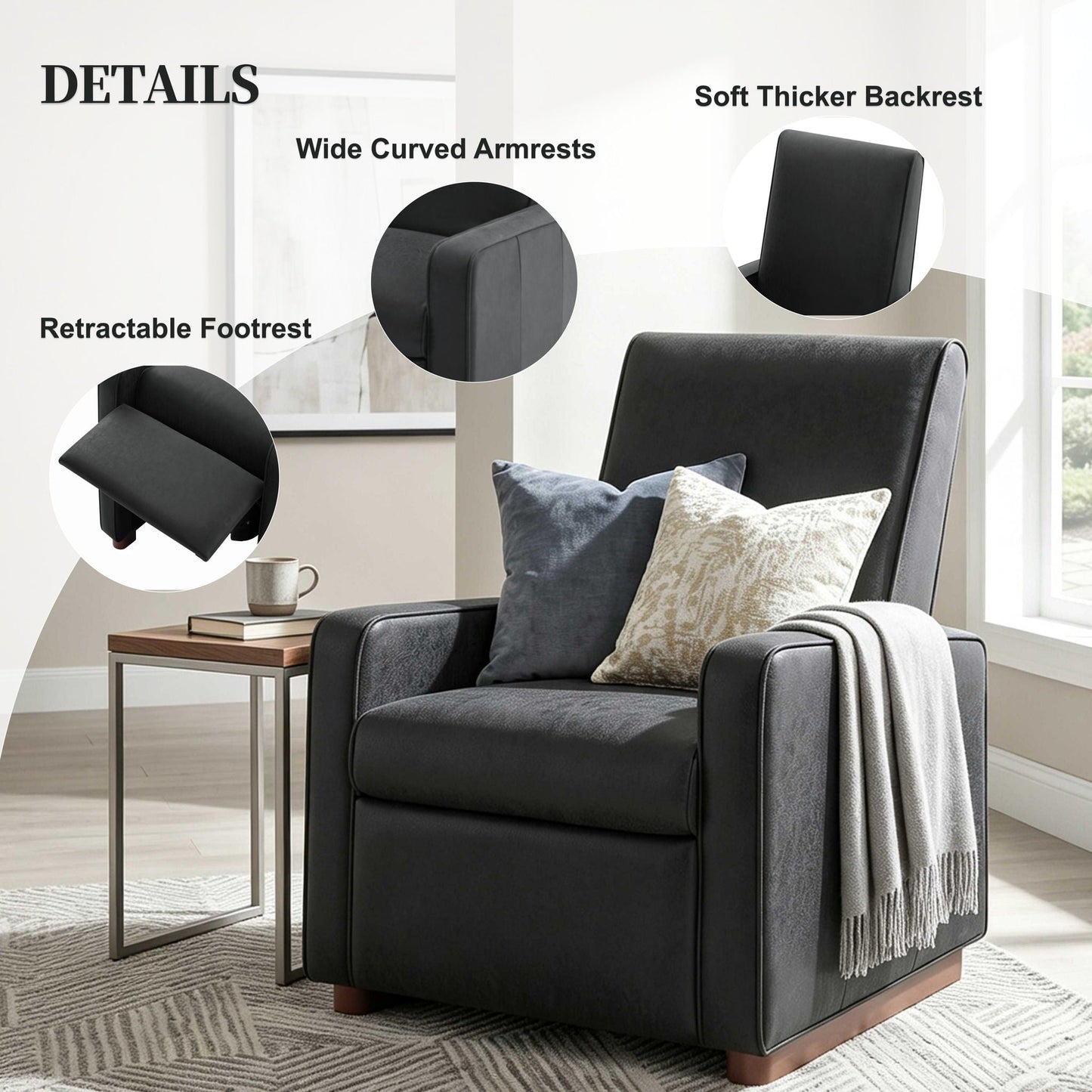 Manual Recliner Chair, 2 Position With 160° Adjustable Backrest For Living Room Noble House