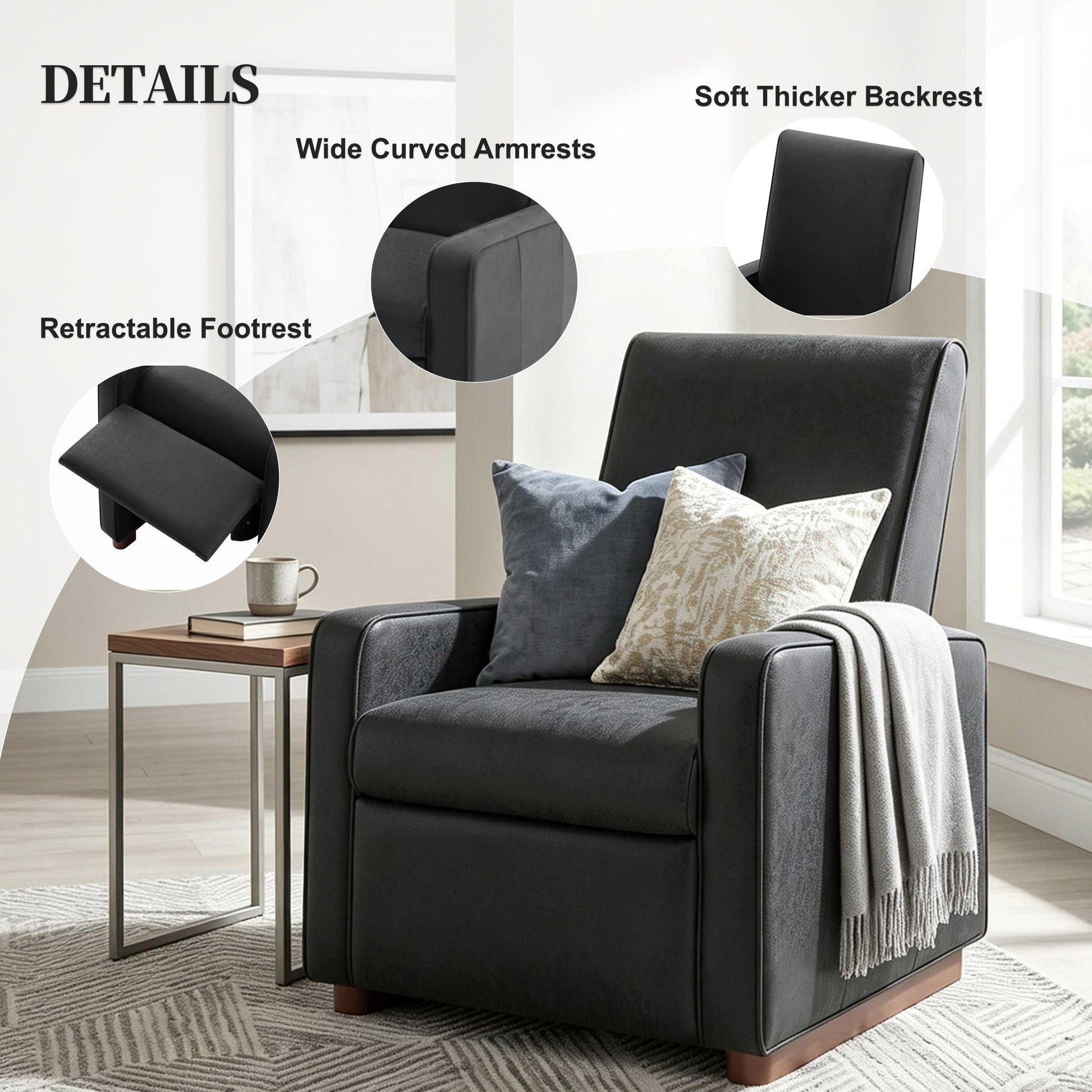 Manual Recliner Chair, 2 Position With 160° Adjustable Backrest For Living Room Noble House