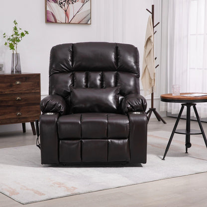 Lift Chair With Heat & Massage, 2 Pockets, 2 Cup Holders, Dual Remote - Wine Red Home Essentials