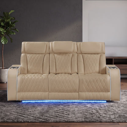 Electra - Power Reclining Sofa With Power Headrests, Drop Down Table, Reading Light, Massage, LED Lighting And USB Control Matrix Furniture Group
