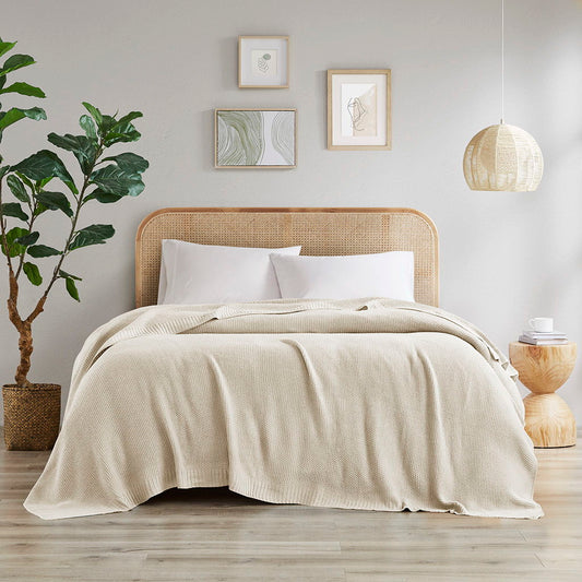 Bree Knit - King Knit Blanket - Ivory INK+IVY