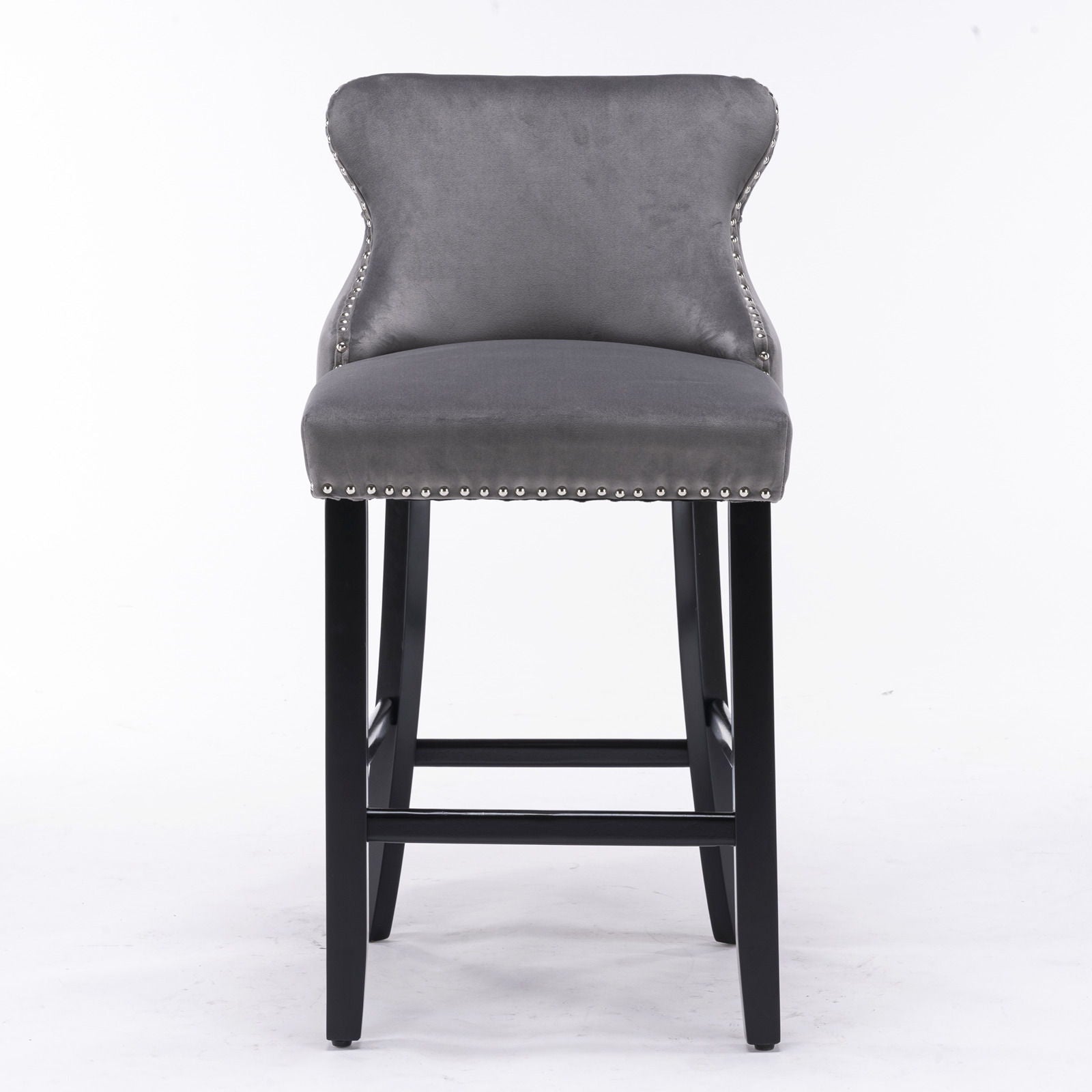 Contemporary Velvet Upholstered Wing-Back Barstools With Button Tufted Decoration And Wooden Legs, And Chrome Nailhead Trim, Leisure Style Bar Chairs, Bar Stools (Set of 4) Home Essentials