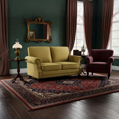 Loveseat Sofa With Nailhead Detail & Turned Legs, 2 Seater Upholstered Couch US Pride