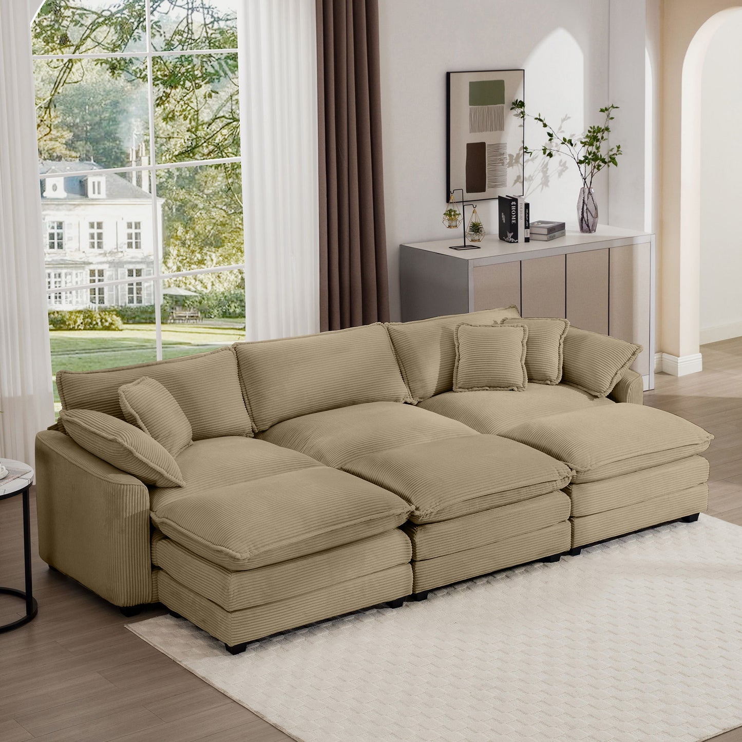 Modern Oversized Modular Cushion Sofa With Ottoman, Low Back, Deep Seating Sofa Set Home Essentials