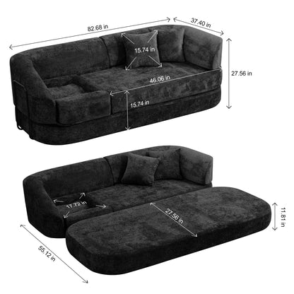3 Seater Sofa With Built In Pet Bed Nook, Curved Design And 2 Throw Pillows Home Essentials