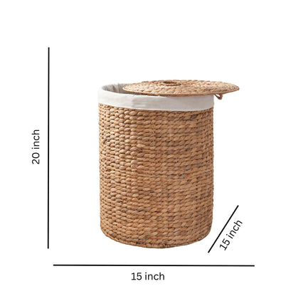 Round Tall Water Hyacinth Woven Wicker Laundry Hamper With Lid - For Clothes, Canvas, Toys And Book Storage With Removable Liner - 15" X 15" X 20" - Natural Brown Daily Nest