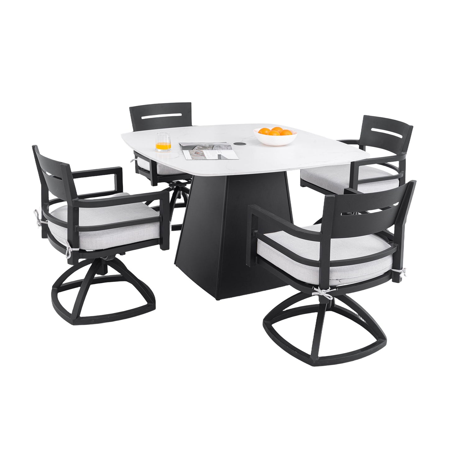 Outdoor Patio Dining Set, Squircle Dining Table, Dining Chairs With Sunbrella Cushions Life Outside